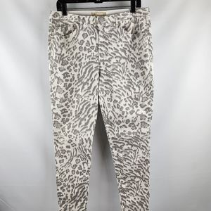 Democracy Womens Ab Solution Pants Slimming Fit Animal Print Gray Cream Size 12